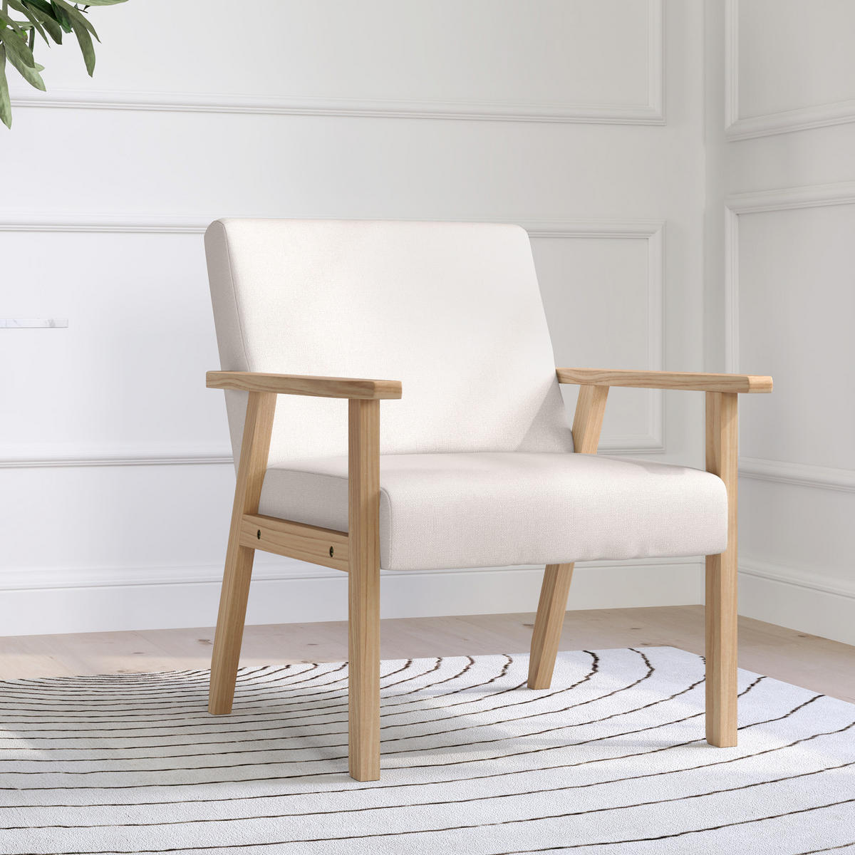 LOUNGE-FÅTÖLJ med armstöd, 64 x 70 x 72 cm, krämvit - Vit, Textil (70/72/64cm) - HOMCOM