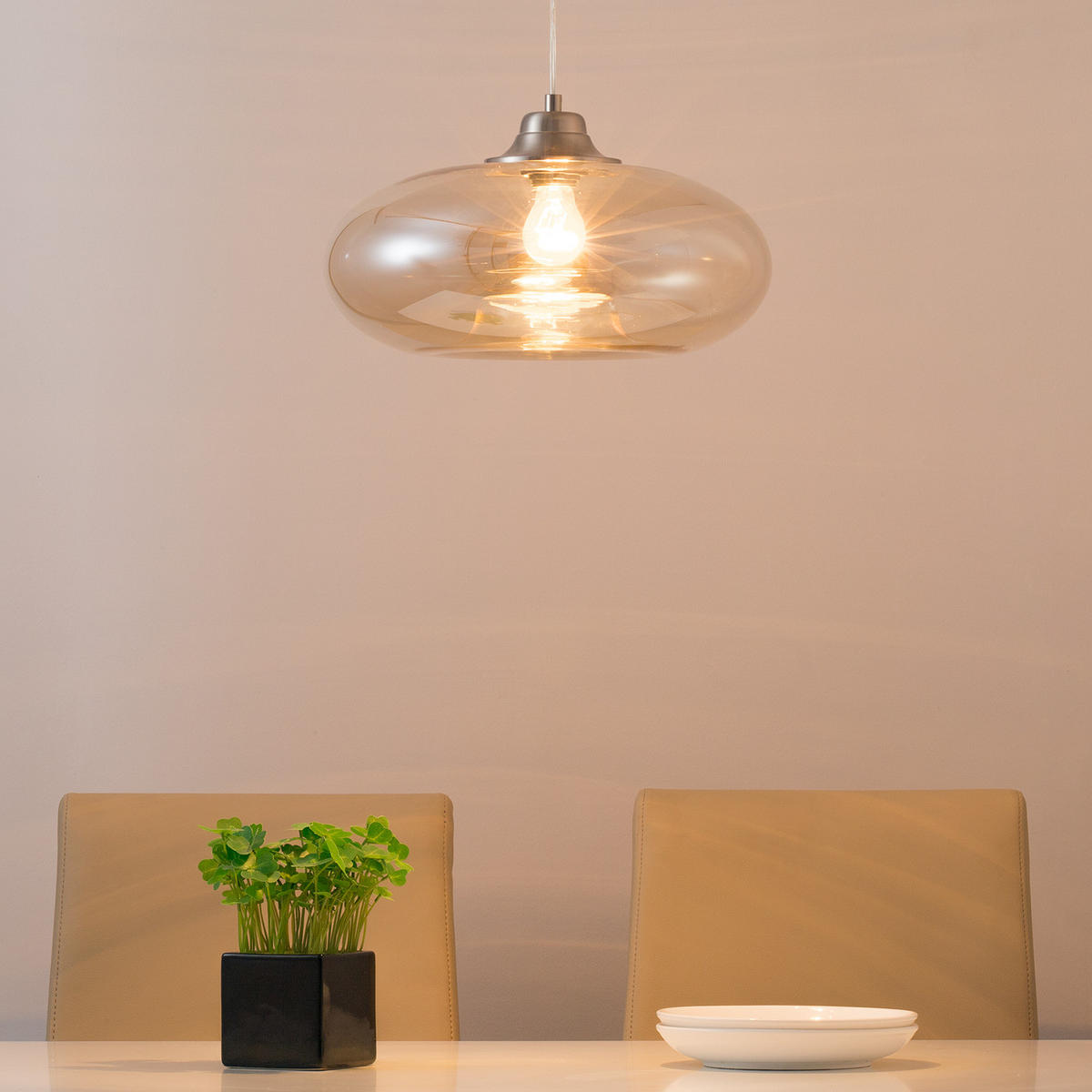 PENDELLEUCHTE - Sicherheitsglas / Eisen - 1-flammig - Champagner, Glas/Metall (40/40/120cm) - home24