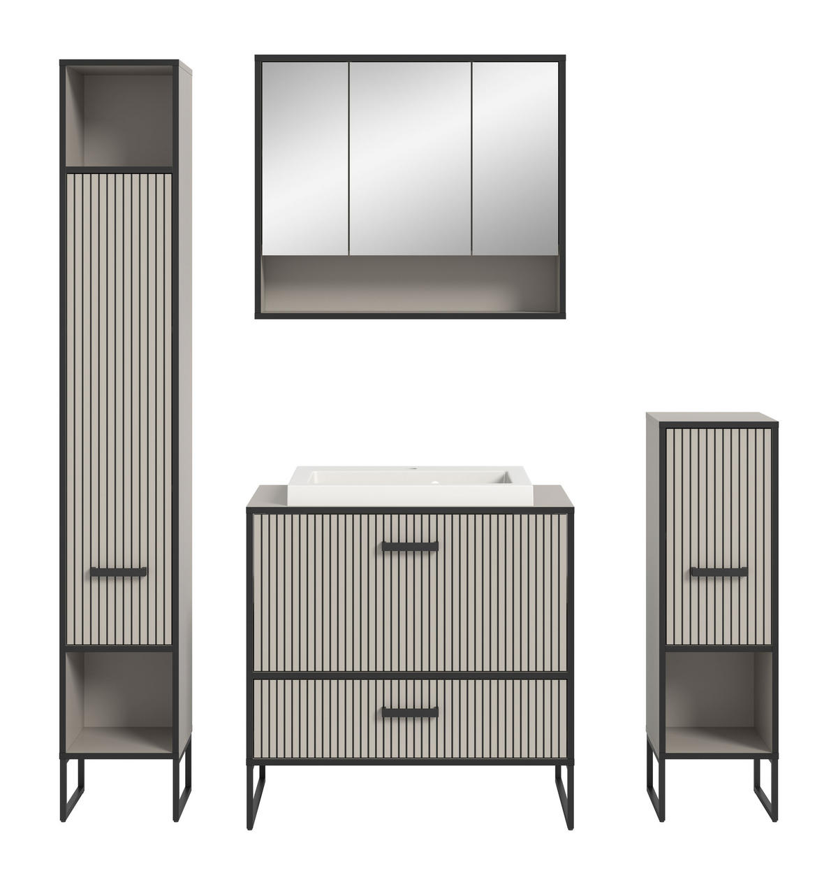 BADKOMBINATION Bagno 170x192x48 cm Kaschmir Schwarz 4tlg. - Kaschmir, Holzwerkstoff (170/192/48cm)