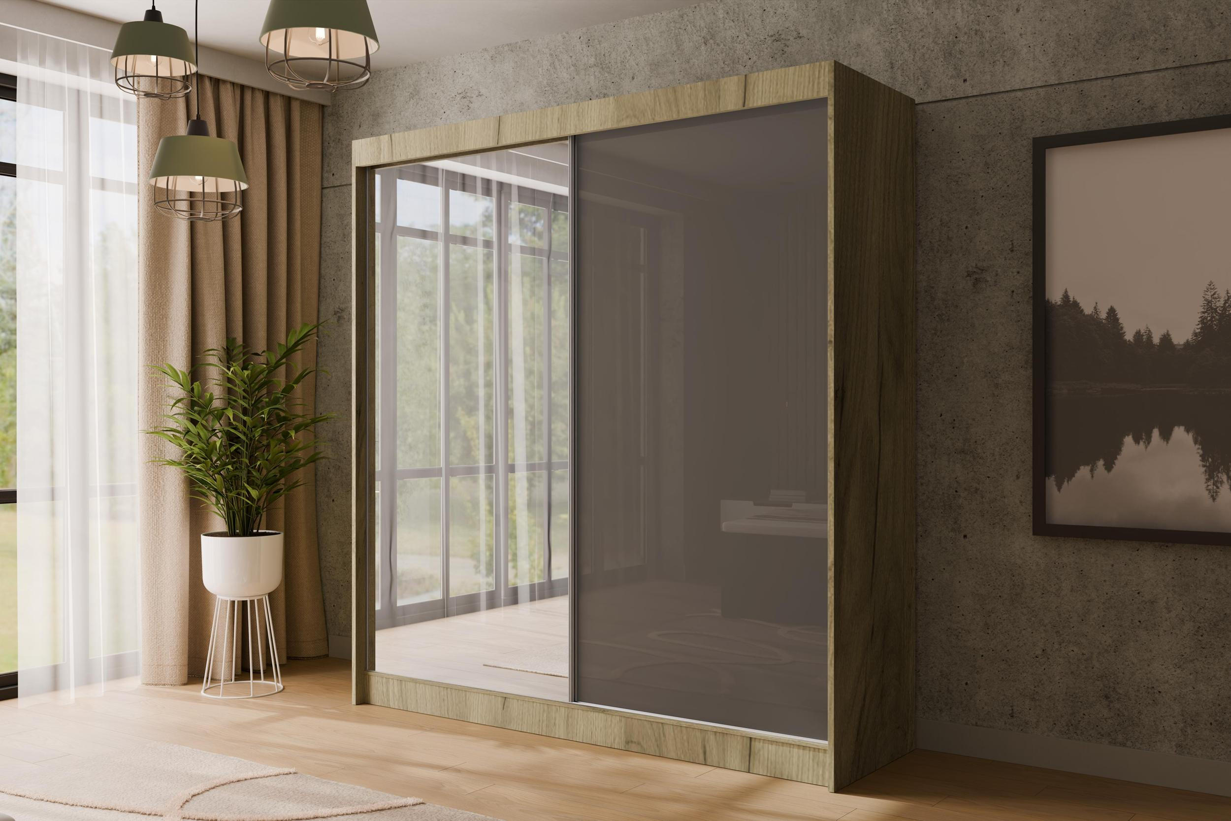 KLEIDERSCHRANK VESLI - 200 cm - Braun|Grau - Braun/Grau, Holzwerkstoff (200/215/61cm) - ALTDECOR