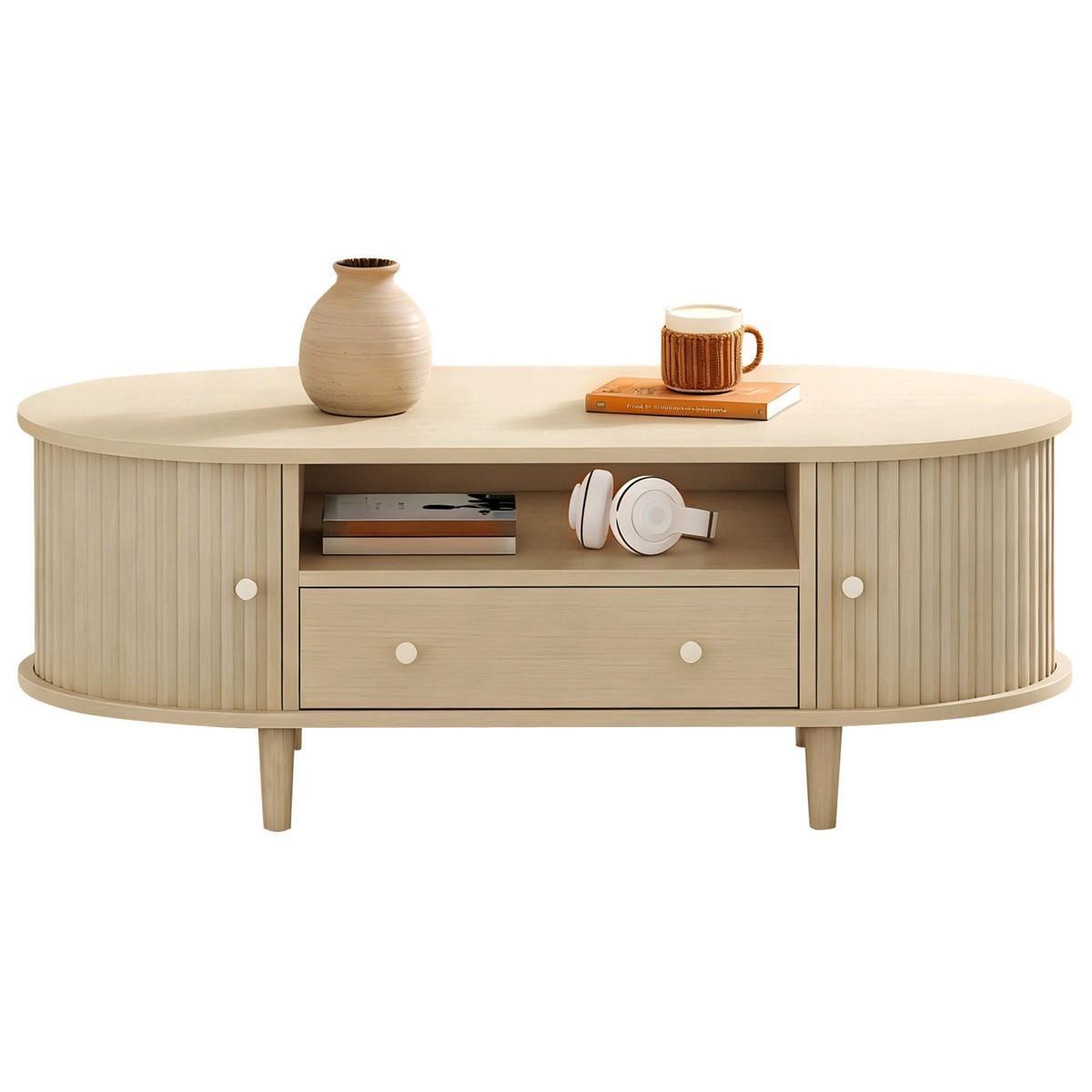 COUCHTISCH 100/50/36 cm mit Schublade, offener Ablage und Rolltür aus MDF, Eichefarben - Eichefarben, Holzwerkstoff (100/50/36cm) - Redom