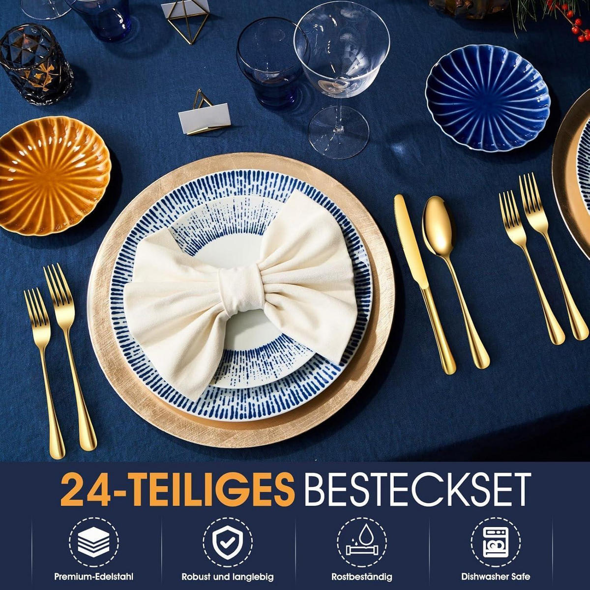 BESTECKSET Gold Matt 24-teilig für 4 Personen - Goldfarben, Metall