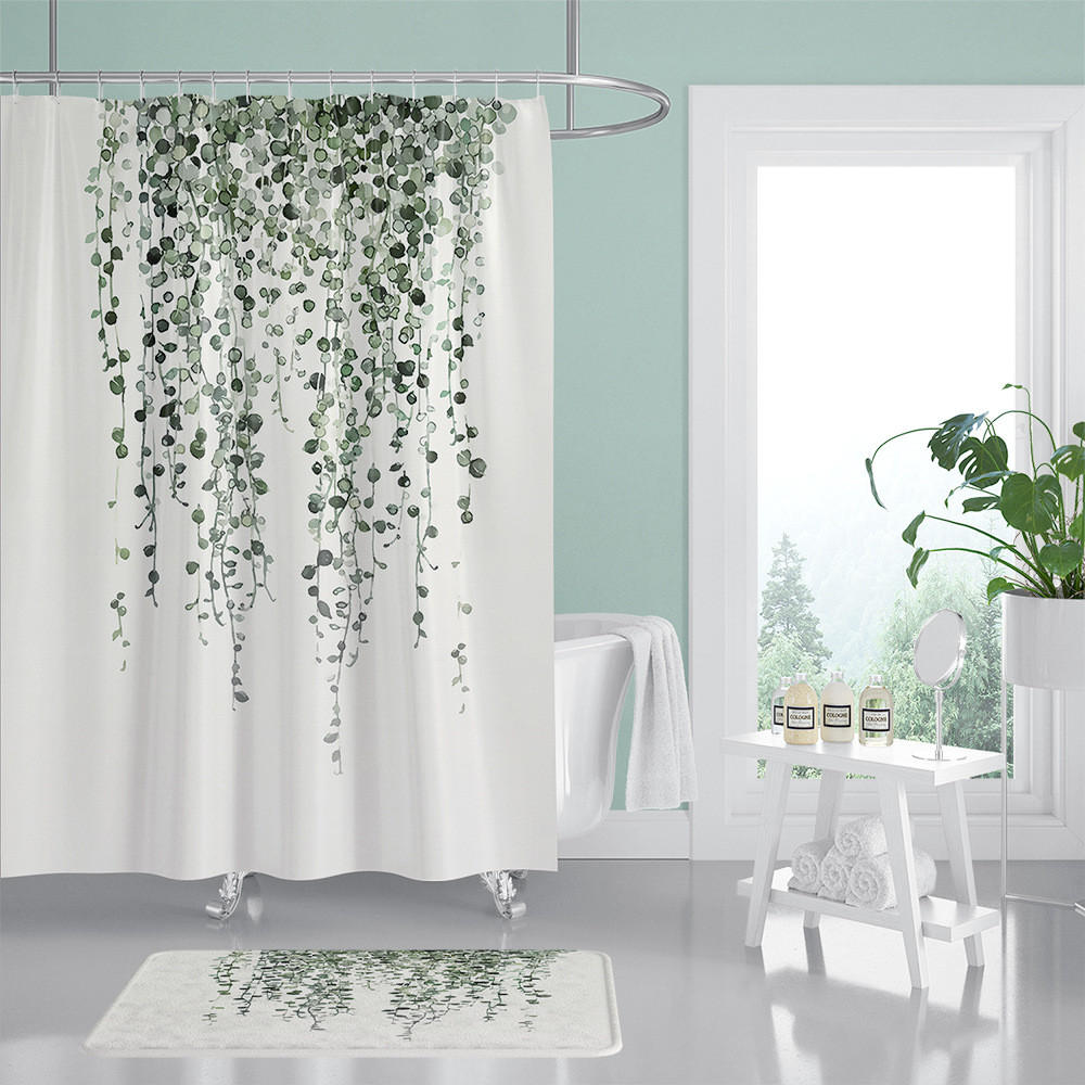 DUSCHVORHANG Aquarell Blatt floral Pflanzen 180 x 180 cm wasserdicht mit Haken Badezimmer - Multicolor, Textil (180/180cm) - MCBOSON