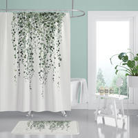 DUSCHVORHANG Aquarell Blatt floral Pflanzen 180 x 180 cm wasserdicht mit Haken Badezimmer - Multicolor, Textil (180/180cm) - MCBOSON