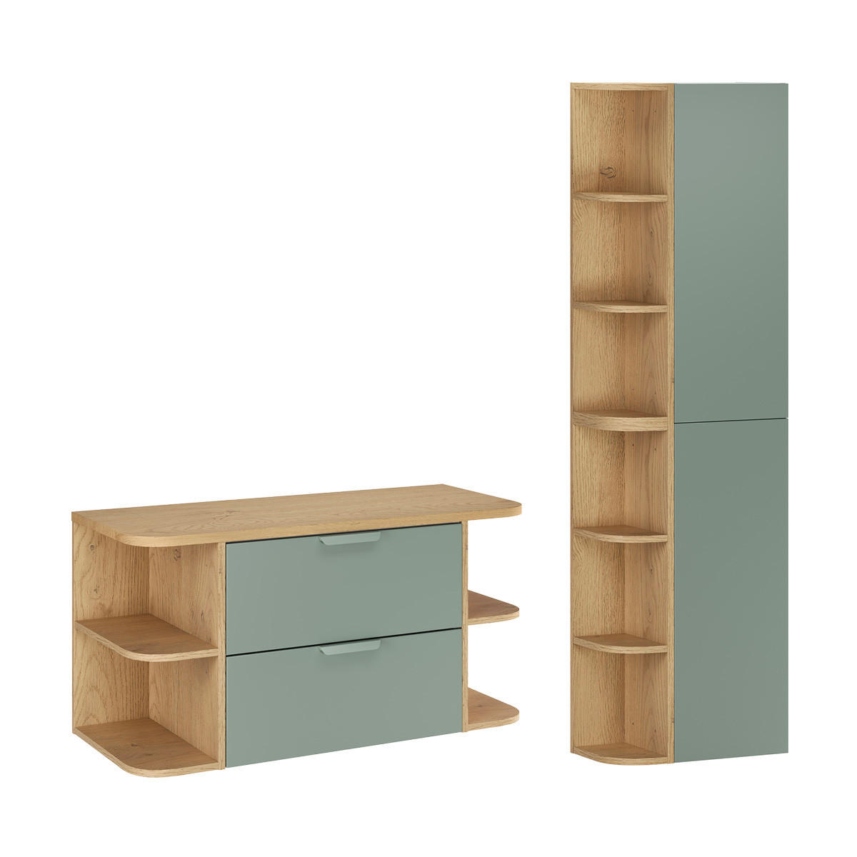 WASCHTISCHUNTERSCHRANK 100.4cm Oria 2er-Set Grün - Grün, Holzwerkstoff (100.4/50/45.8cm) - Petits-meubles