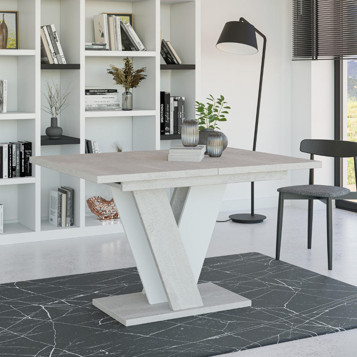 ESSTISCH Ausziehbar 120 - 160 cm Betonoptik und Weiß - Weiß/Grau, Holzwerkstoff (120/90/75cm) - PROSPERO