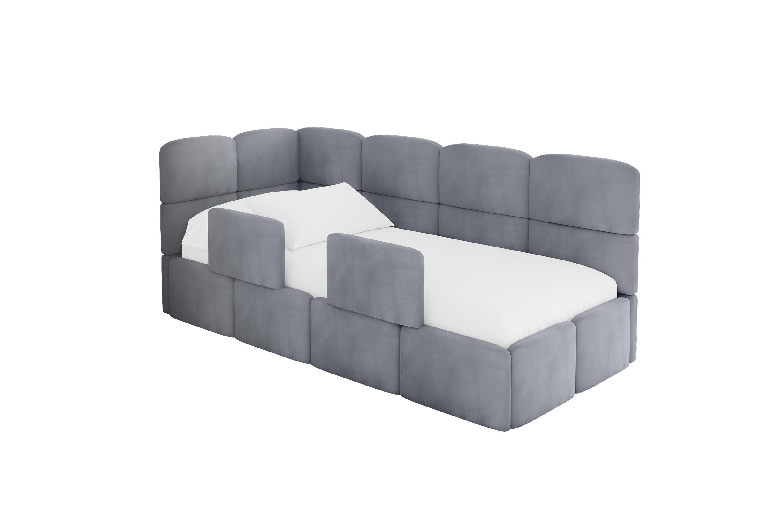 EINZELLBETT Jugendbett mit Bettkasten, Rechts - KIVY 100x200 Grau - Grau, Holzwerkstoff/Textil (100/200cm) - ALTDECOR