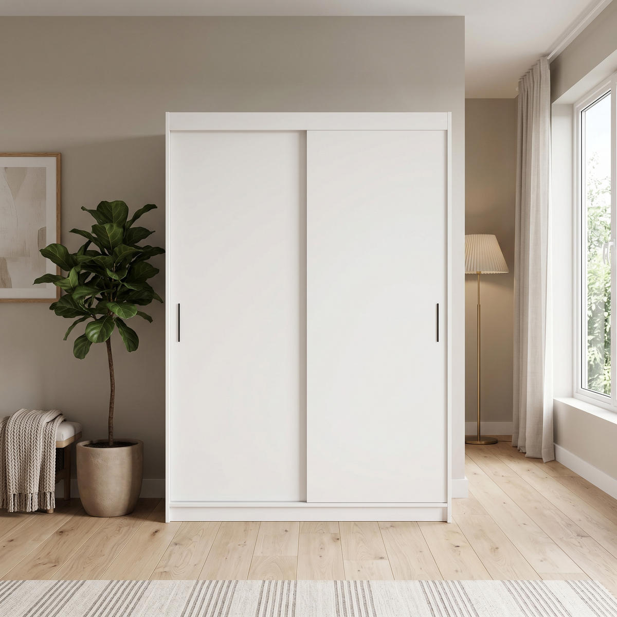 SCHWEBETÜRENSCHRANK TELA 160/205/60cm 2-türig Weiß - Weiß, Holzwerkstoff (160/205/60cm) - MASSENO