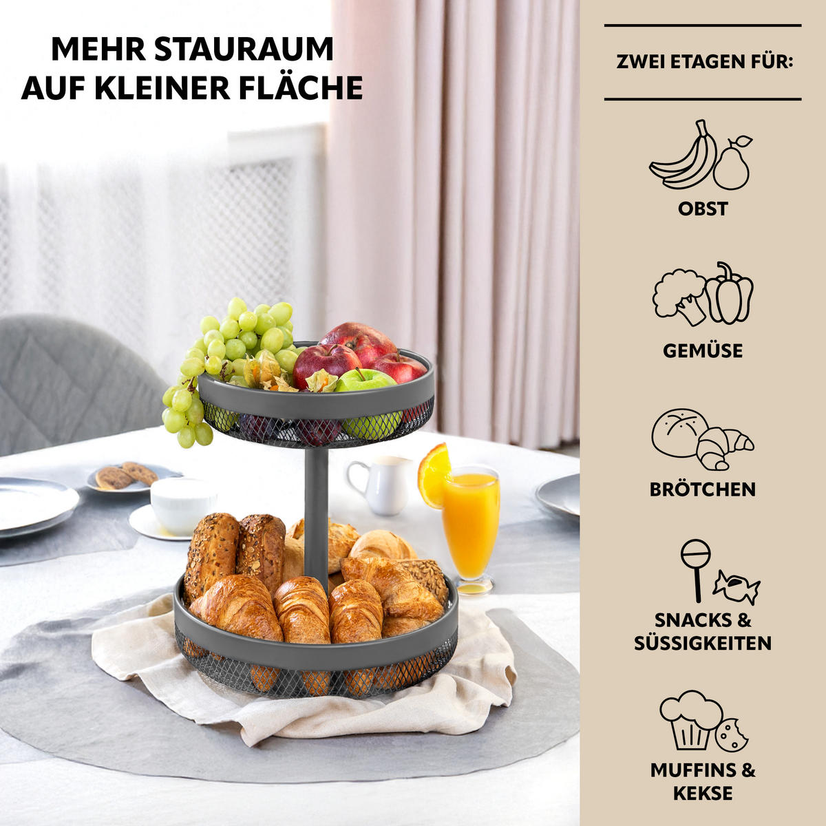 OBSTKORB, grau, Metall - Grau, Metall (31.5cm) - eluno