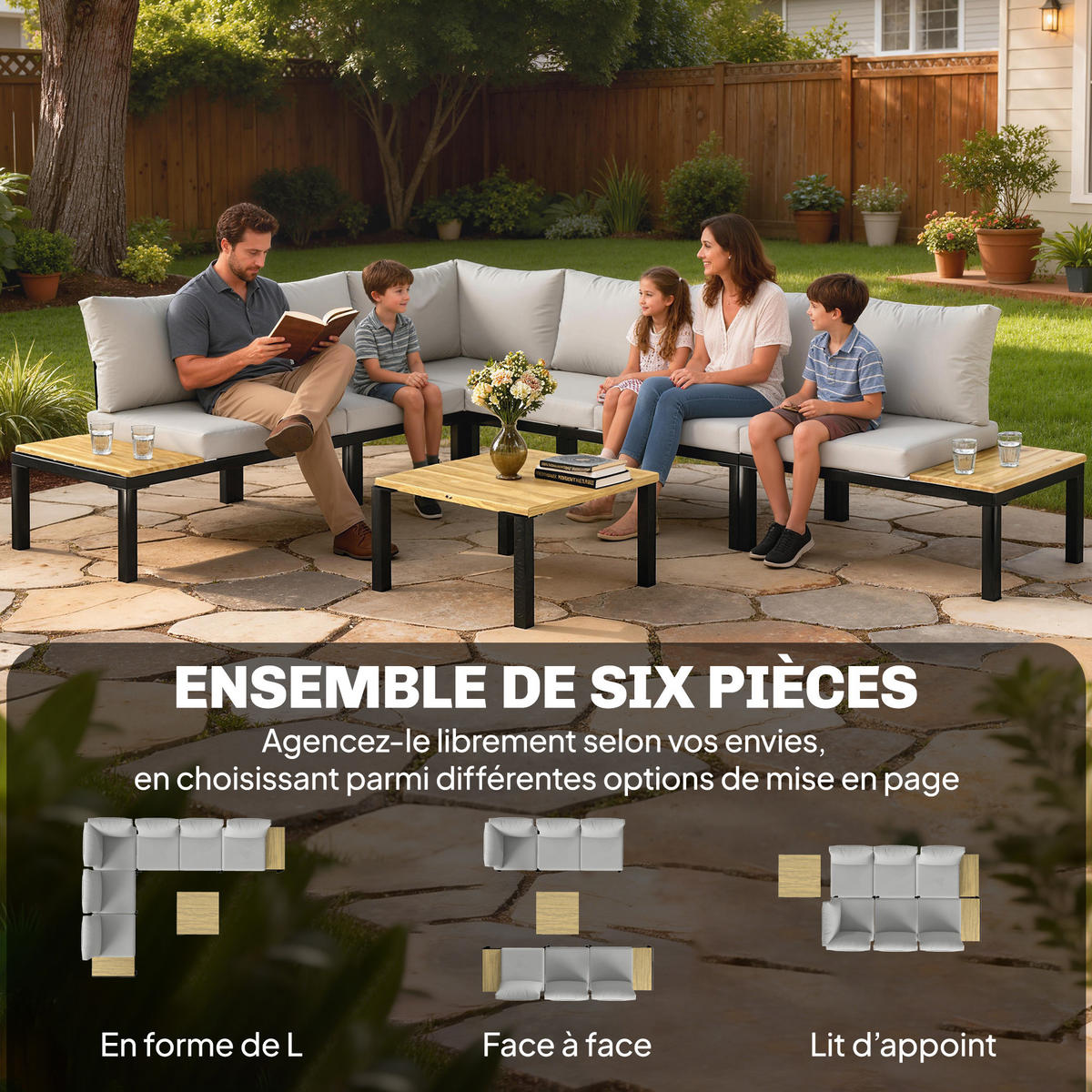 GARTENMÖBELSET DE-13526 6-teilig, verwandelbar in ein Bett Grau - Hellgrau, Metall - ComfortXL