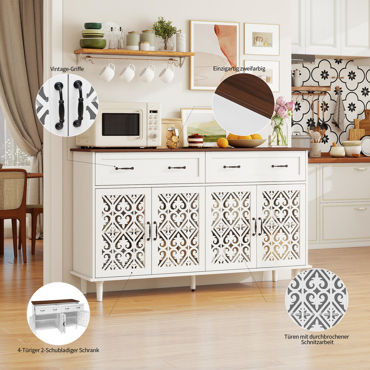 SIDEBOARD Weiß 150/40/90.3 cm - Weiß, Holzwerkstoff (150/90.3/40cm) - PANGIVO