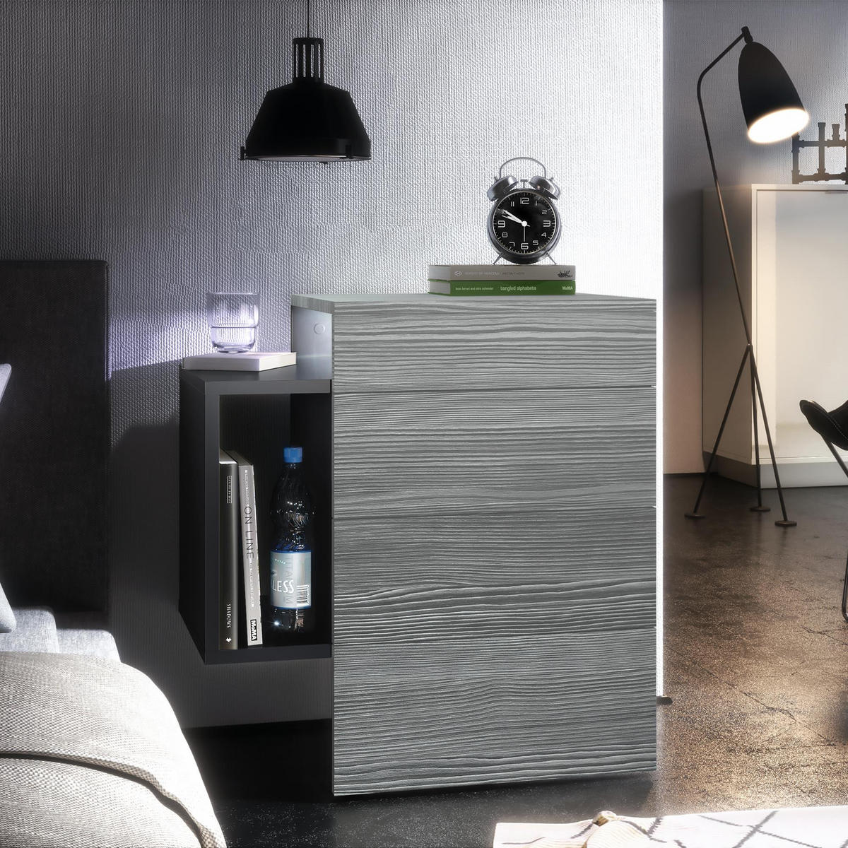 NACHTTISCH Queens Front in Avola-Anthrazit - Anthrazit, Holzwerkstoff (60/63/36cm) - Vladon