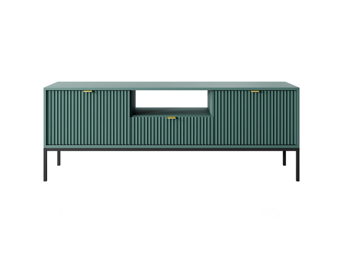 GRÜNES Modernes Geriffeltes TV-Board KIOTO RTV2D1SZ (Schwarzes Gestell, Soft-Close Türen) - Goldfarben/Schwarz, Holz/Holzwerkstoff (154/56/39cm) - Ravio
