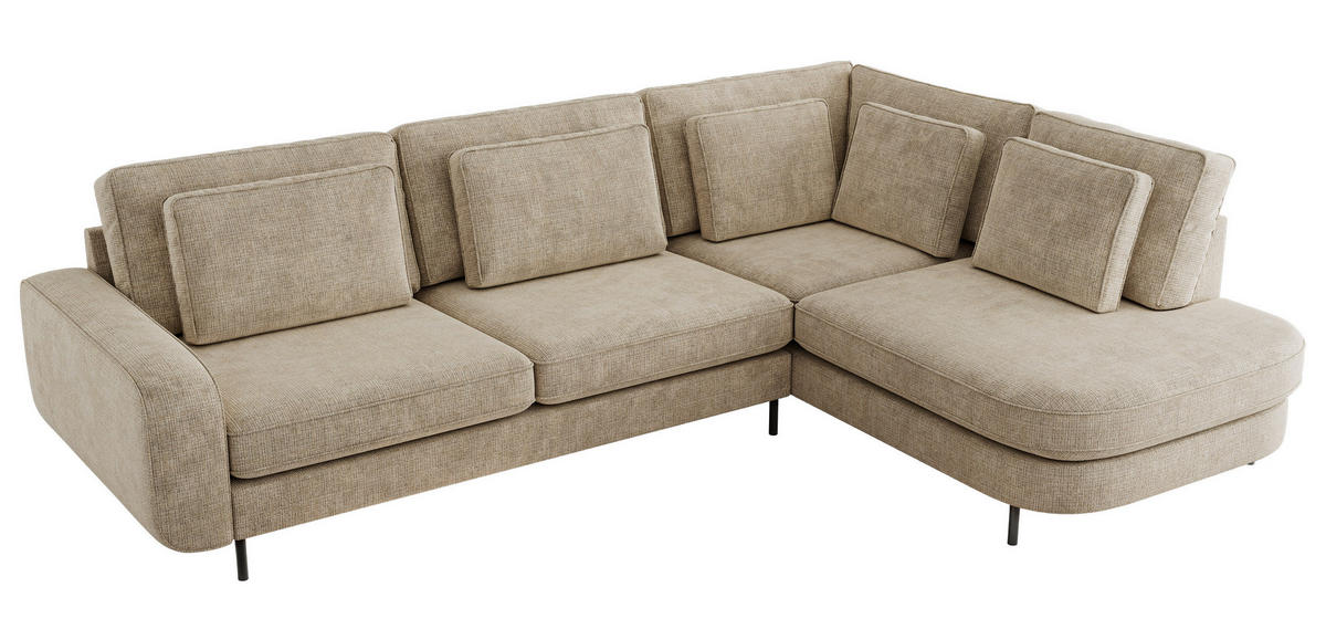 ROHOVÁ SEDAČKA CALENO L - Béžová hladký senil - Levá Strana - černá/béžová, kov/textil (317/225cm) - MKS