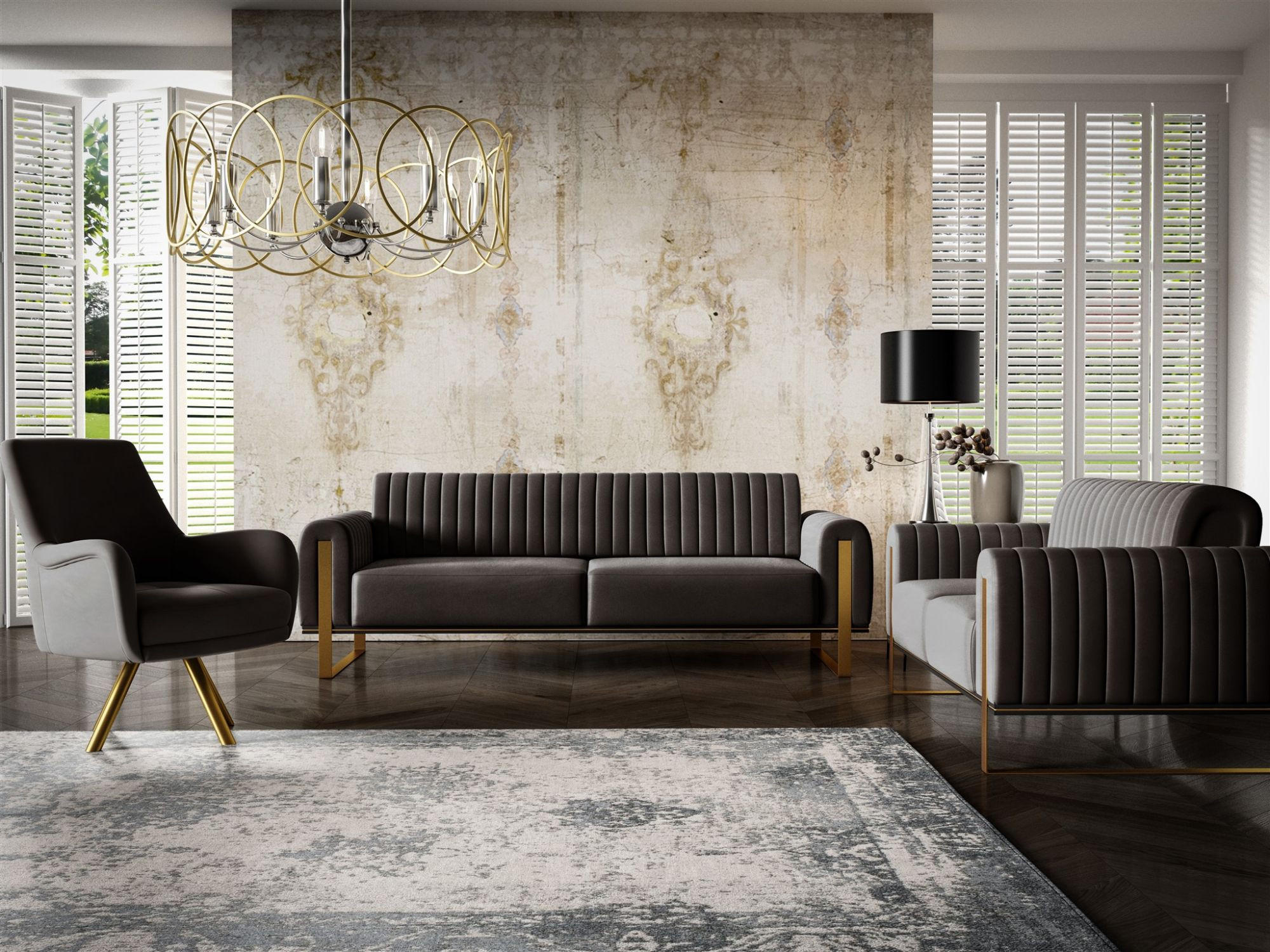 SOFASET Valerie 3-2 Und Drehsessel - Schwarz, Holzwerkstoff/Textil (228/79/90cm) - Fun Möbel