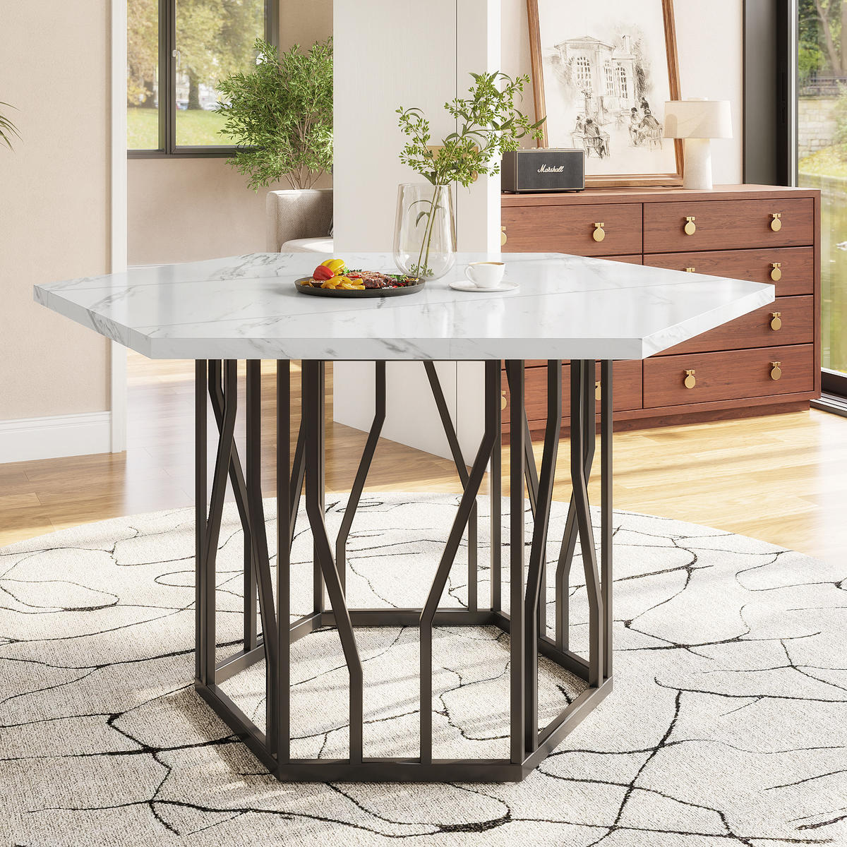 ESSTISCH, MDF in Marmoroptik mit Metallgestell, 115,5/100/75 cm, Schwarz/Weiß - Schwarz, Holzwerkstoff (115.5/100/75cm) - Redom