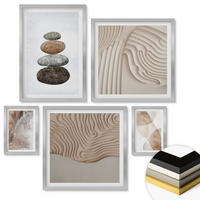 WANDBILDER 5er Set - 50x50 cm & 20x30 cm & 40x60 cm Silberner Rahmen - Abstrakte bemalte Strukturen - Silberfarben, Kunststoff (40/60cm) - ArtPrintCave