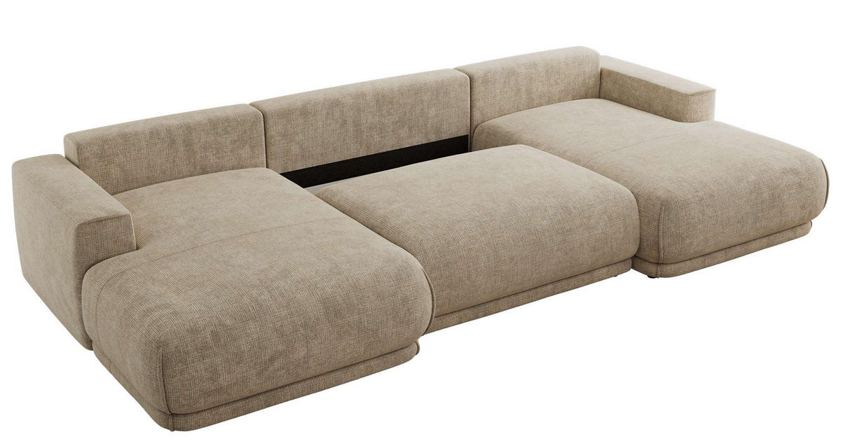 SEDACIA SÚPRAVA RINA U Béžová Hrubo tkaná ženilka - čierna/béžová, textil/plast (360/85/170cm) - MKS