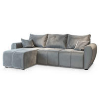 ECKSOFA MADISON Hellgrau Plüsch-Stoff mit Schlaffunktion - Hellgrau, Holz (246/143cm) - MASSENO