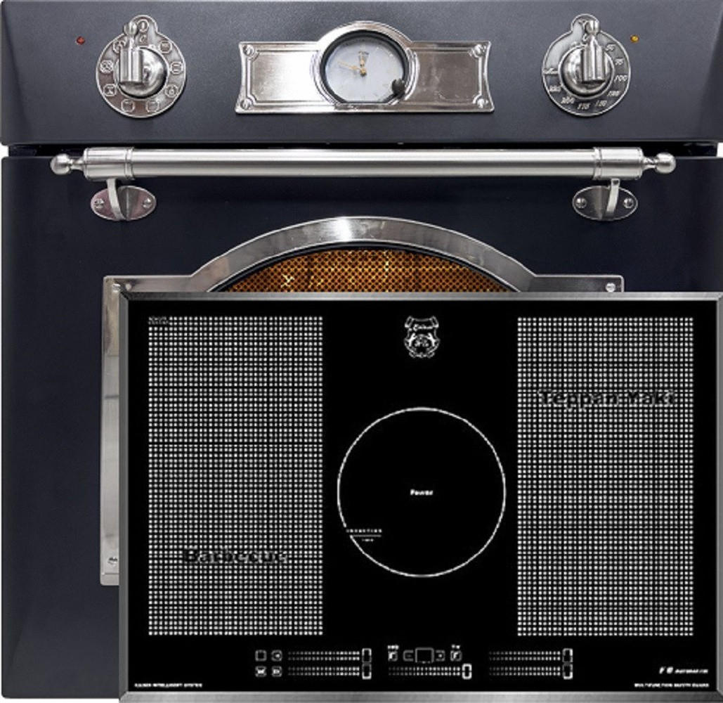 BACKOFEN-SET Elektro Einbau Backofen 60 cm EH 6355 Em Sil+KCT 777 FI La Perle Induktionskochfeld 77 cm - Schwarz, Metall (59.4/59.4/56.6cm) - Kaiser Küchengeräte