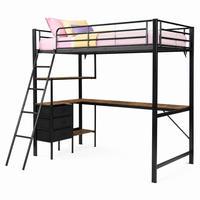 HOCHBETT 90/200 mit 2-m-Schreibtisch, 3 Schubladen und Schrägleiter in Schwarz und Dunkelwalnuss - Schwarz, Holzwerkstoff/Metall (90/200cm) - EVRYAE