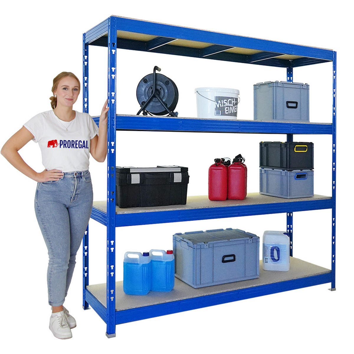 SCHWERLASTREGAL Rhino 200x200x60 cm 4 Spanplatten-Ebenen 16mm Fachlast 500 kg Blau - Blau, Metall (200/200/60cm) - PROREGAL