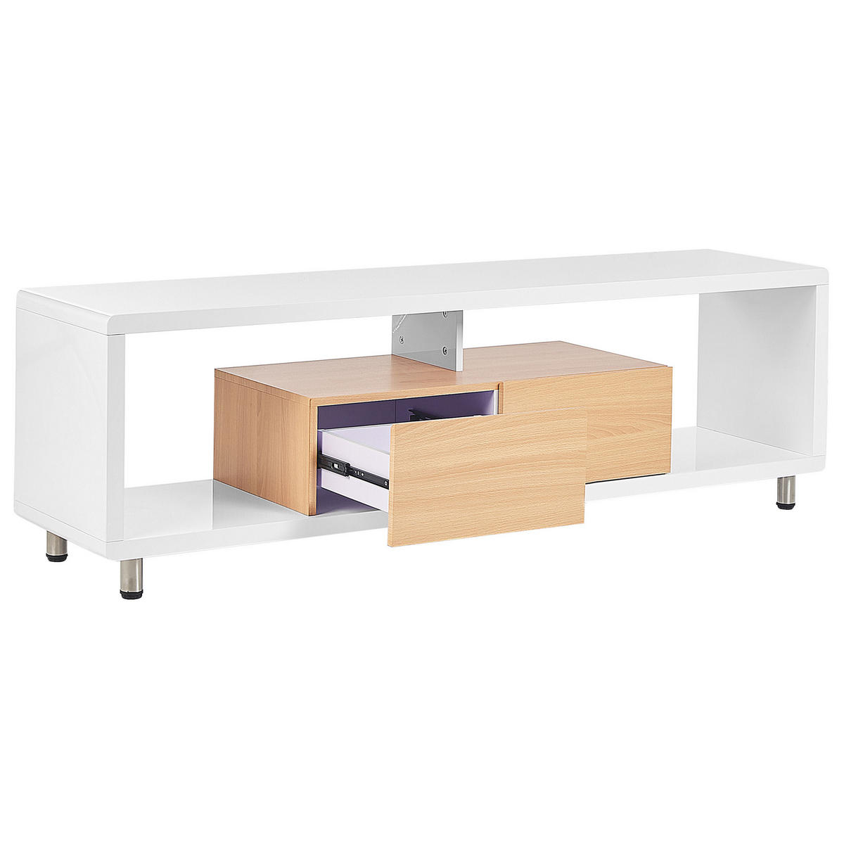 TV-MÖBEL Weiß, Hellbraun KNOX 39/159/50 cm - Weiß, Holzwerkstoff (159/50/39cm) - Beliani