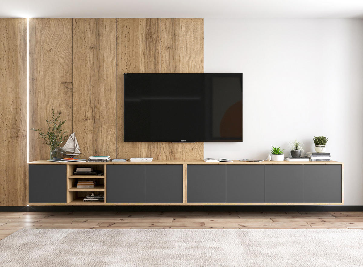TV-LOWBOARD Apollo Eiche wotan Graphit matt 150 cm - Graphitfarben, Holzwerkstoff (150/39/35cm) - Meble Lindner