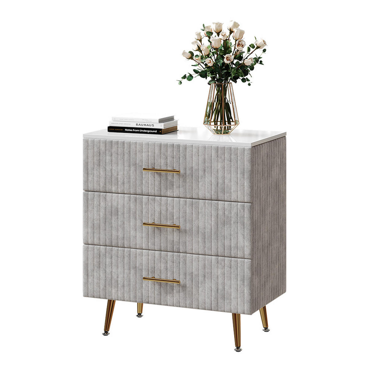 KOMMODE Velia Grau 70 x 78.5 cm mit 3 Schubladen - Grau, Holzwerkstoff (70/78.5/39cm) - Vicco