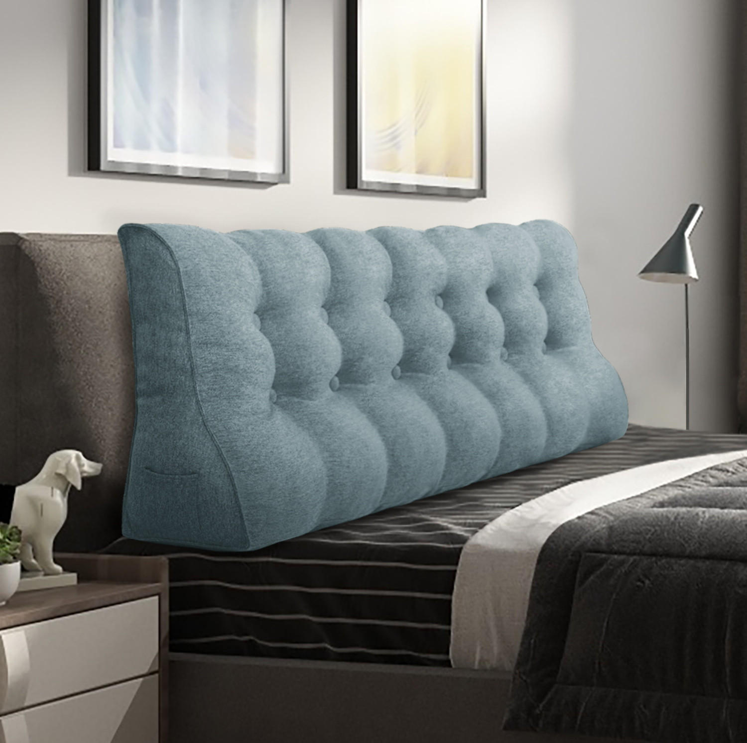 RÜCKENKISSEN Körperkontur Leinenlook Grau 180 cm - Grau, Textil (55/180cm) - Vercart