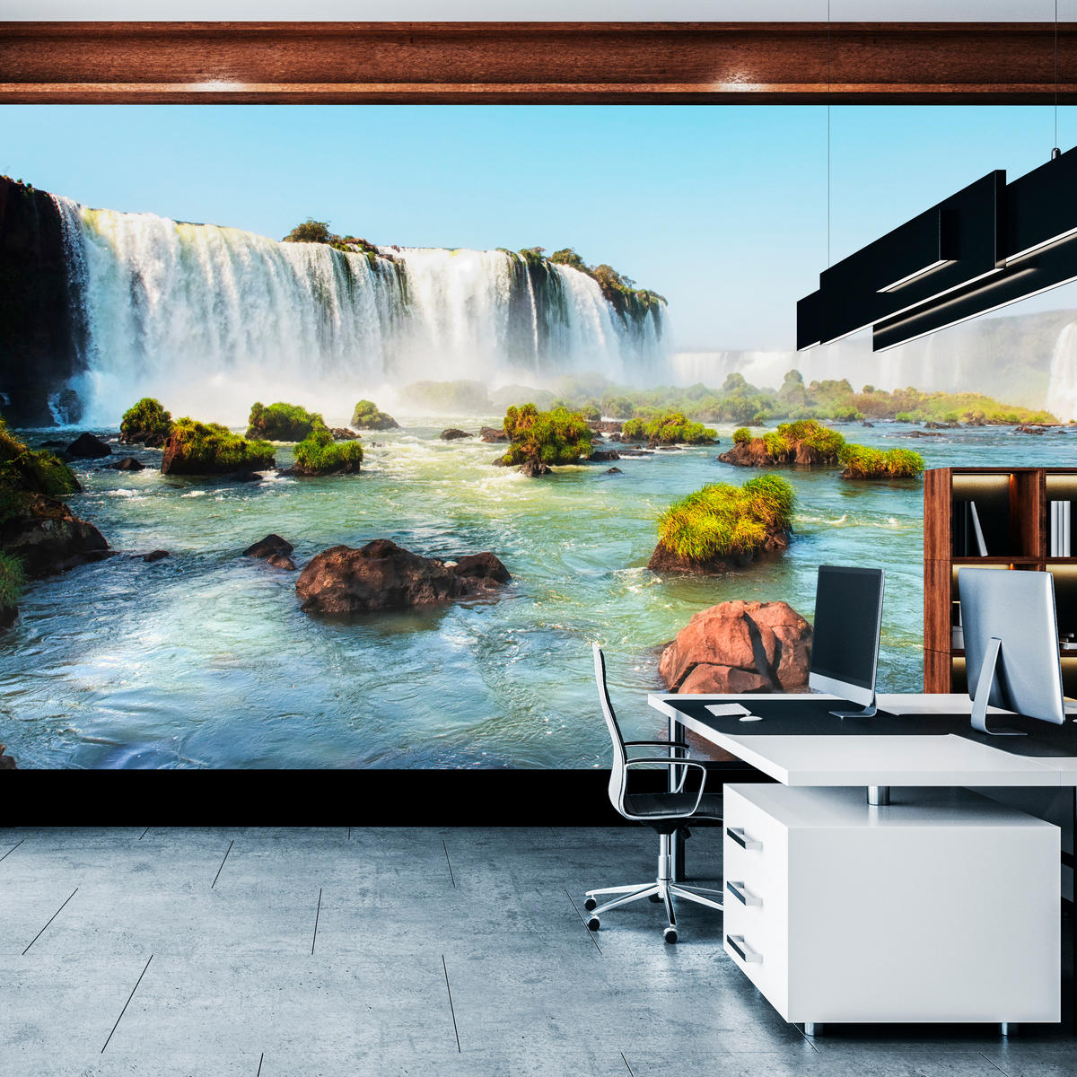 FOTOTAPETE für Schlafzimmer Wasserfall Felsen Natur Landschaft 200x140 - Beige/Orange, Papier (200/140cm) - Muralo