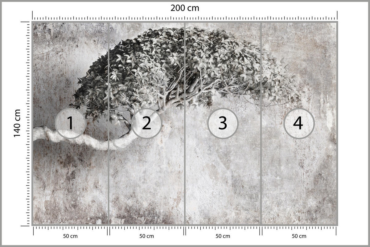 FOTOTAPETE Abstrakter Baum Beton 3D Effekt 200x140 - Beige/Schwarz, Papier (200/140cm) - Muralo
