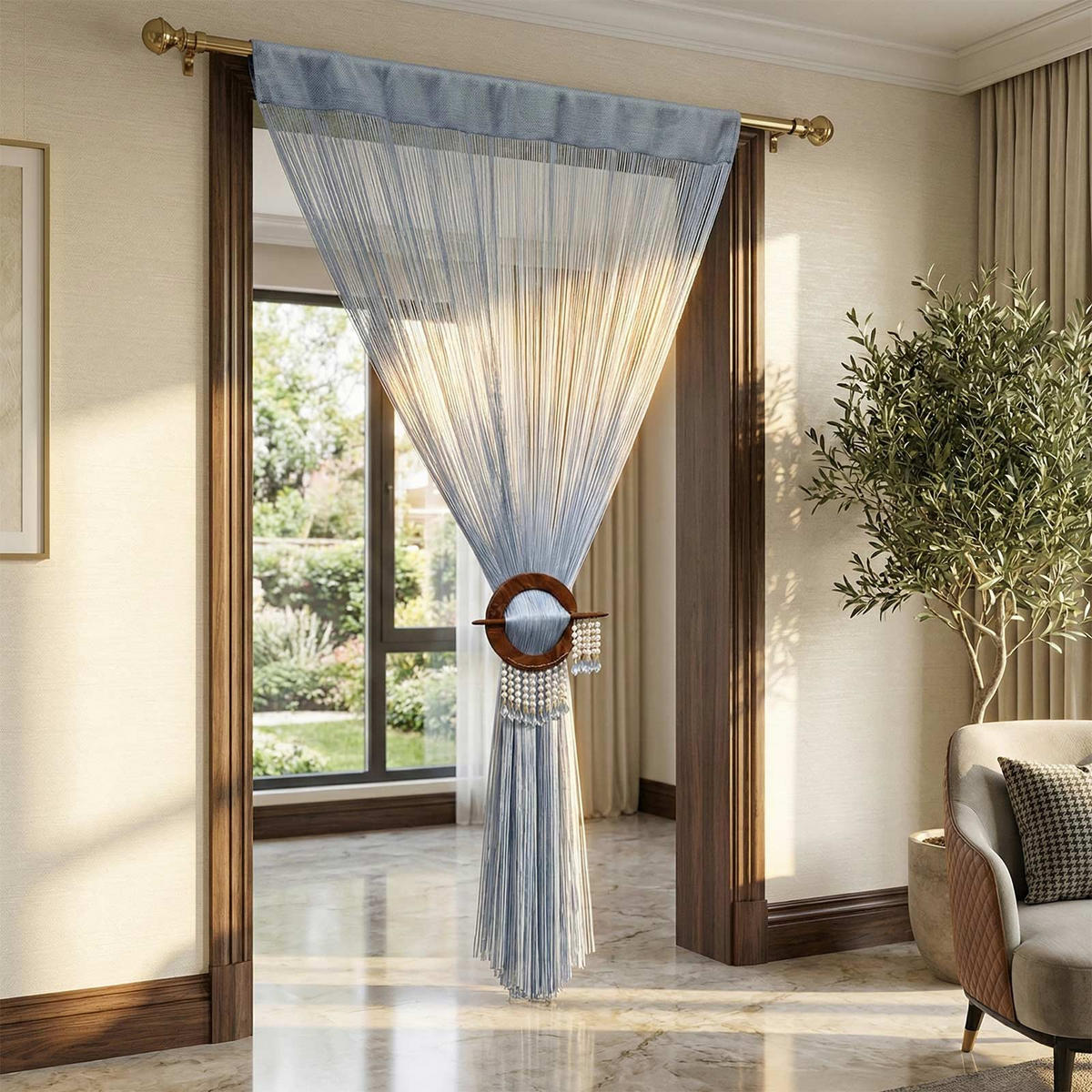 FADENVORHANG blau, 90/200 cm - Blau, Textil (90/200cm) - Homescapes