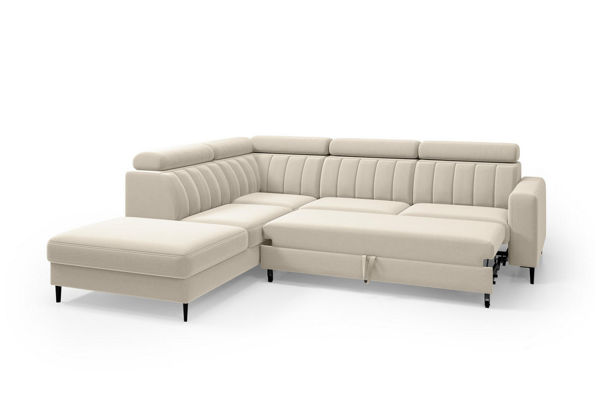 ECKSOFA Wohl links – Beige, mit Schlaffunktion, Bettkasten und verstellbaren Kopfstützen - Beige, Textil (278/263cm)