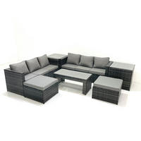 GARTENMÖBEL COUCHTISCH SET mit Sofa Polyrattan Outdoor 8-Sitzer - Dunkelgrau/Grau, Glas/Kunststoff - Fimous