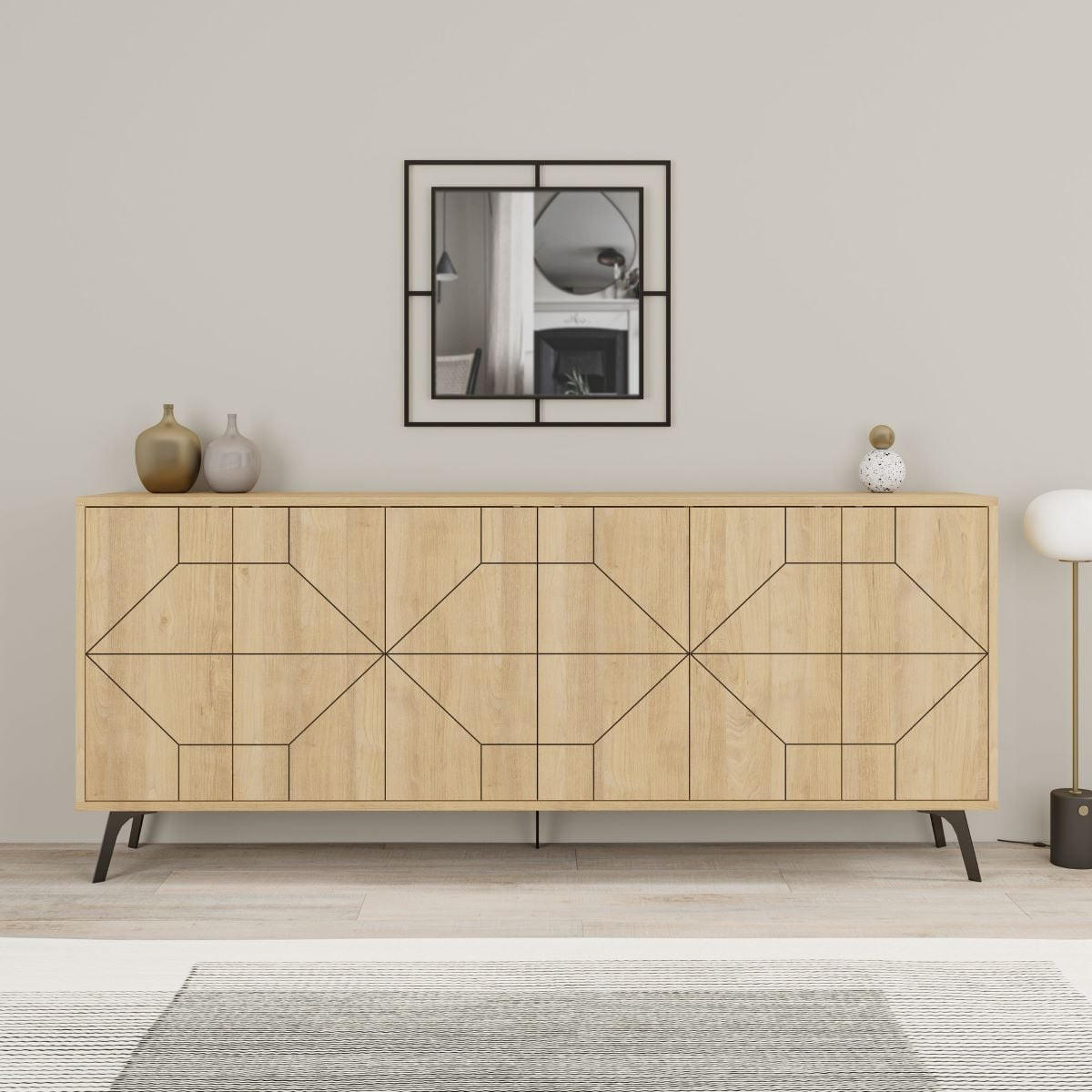 SIDEBOARD mit 6 dekorierten Türen L184 cm - Dune - Eichefarben, Holzwerkstoff (35/77.4/184cm) - Calicosy