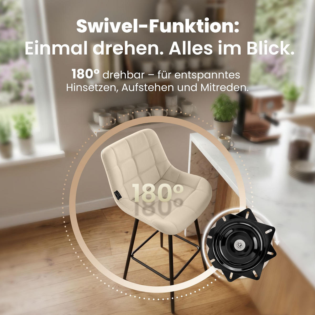 BARHOCKER Lederlook Creme - Creme/Schwarz, Textil/Metall (49/105/56cm) - CLP