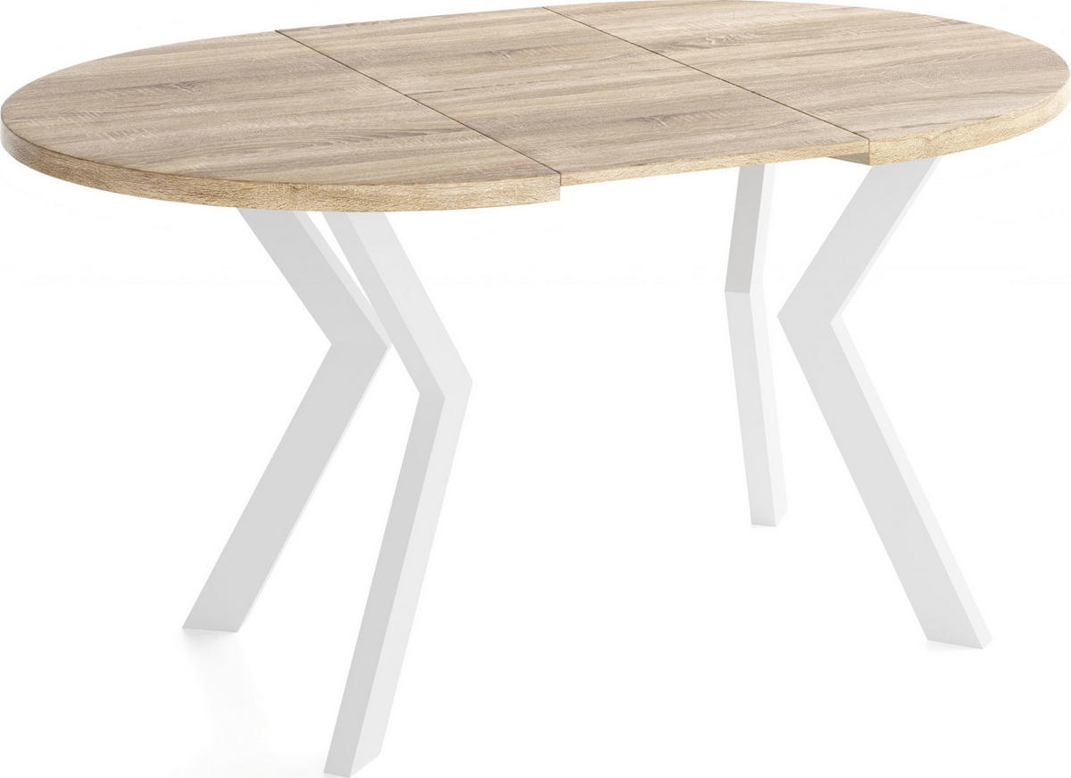 ESSTISCH Savio Weiß rund ausziehbar verlängerbar, Eiche Sonoma Hellbraun 80-130/80/77 cm - Braun/Weiß, Holz/Holzwerkstoff (80/130/77cm) - WFL GROUP