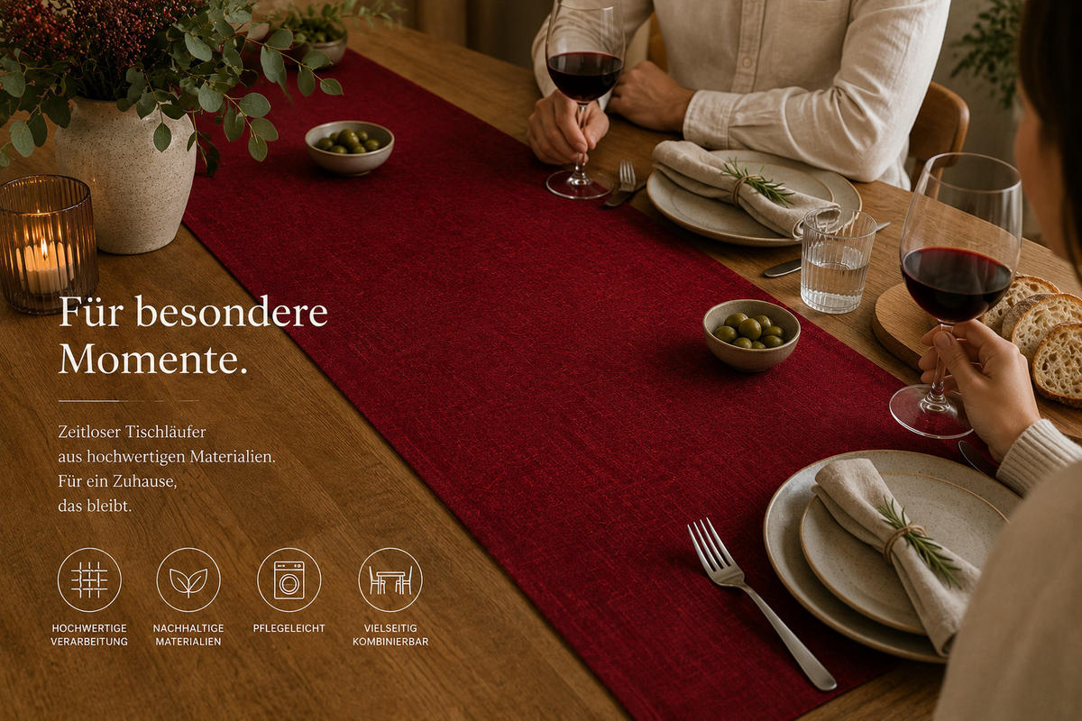 TISCHLÄUFER 40/100 cm Bordeaux Leinenoptik - Bordeaux, Textil (40/100cm) - TiborTex