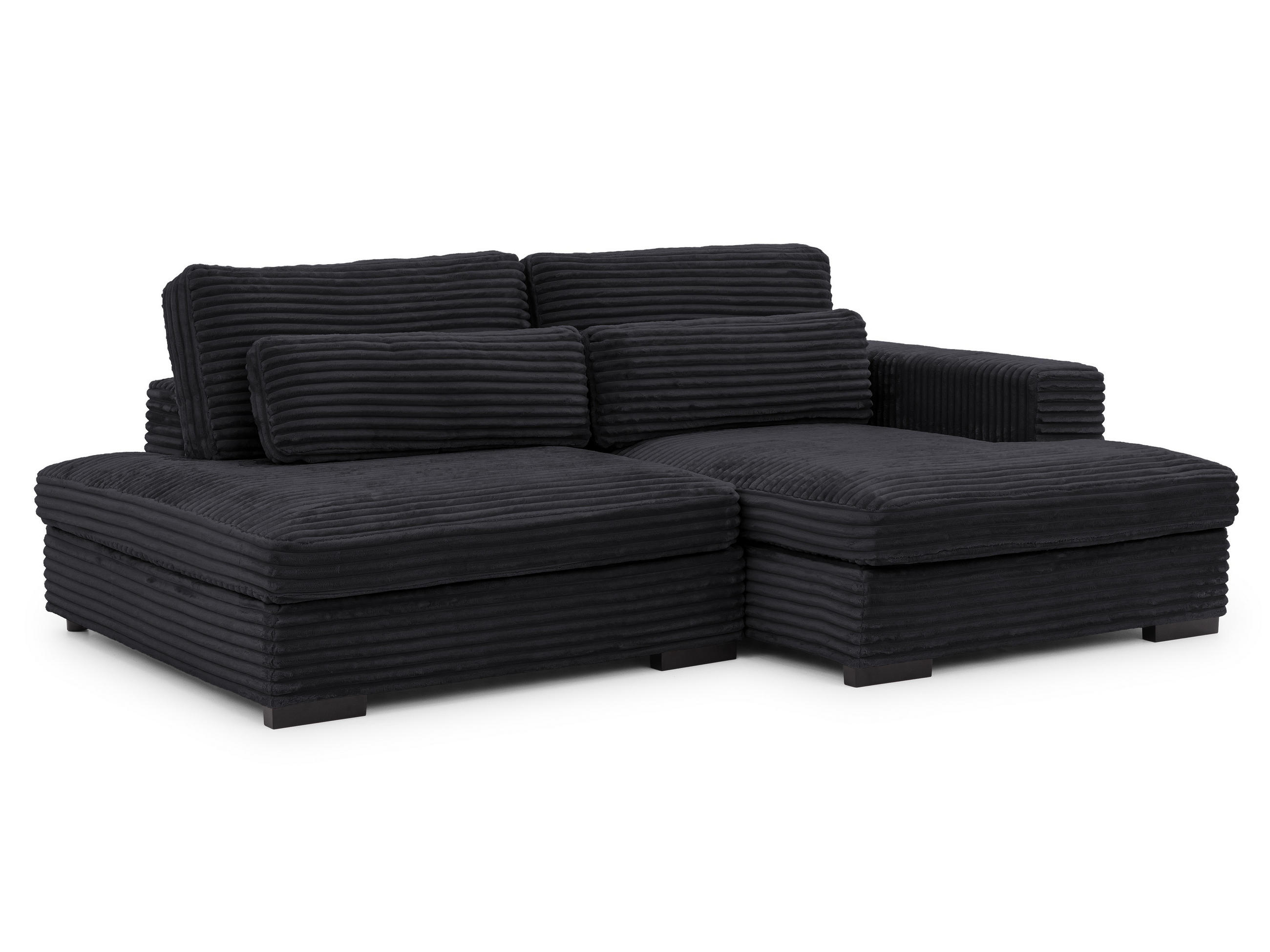 ECKSOFA Wolke mit tiefer Sitzfläche, Schlaffunktion und praktischem Bettkasten aus weichem Schwarz Cordstoff - Schwarz, Holz/Kunststoff (225/162cm) - S-Style
