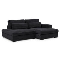 ECKSOFA Wolke mit tiefer Sitzfläche, Schlaffunktion und praktischem Bettkasten aus weichem Schwarz Cordstoff - Schwarz, Holz/Kunststoff (225/162cm) - S-Style