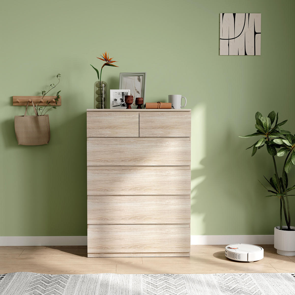 KOMMODE Naturfarben 6 Schubladen 80/39/115 cm - Naturfarben, Holzwerkstoff (39/115/80cm) - PANGIVO