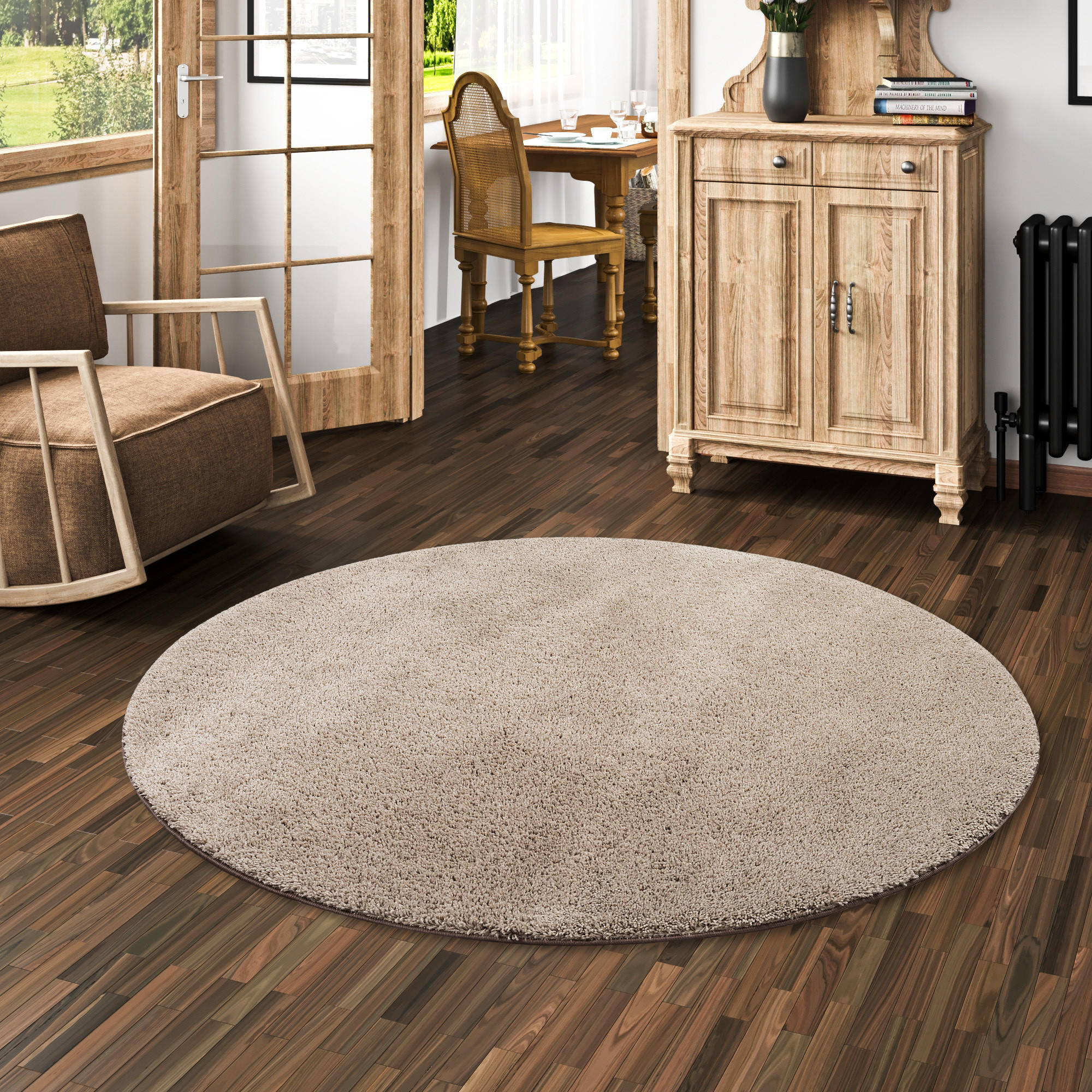 HOCHFLOR SHAGGY TEPPICH PALACE RUND - Taupe, Textil (200/200cm) - Snapstyle