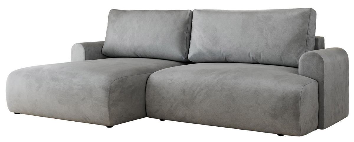 ECKSCHLAFSOFA TONO L Hellgrau Velvet - links - Hellgrau/Schwarz, Kunststoff/Textil (260/150cm) - MKS