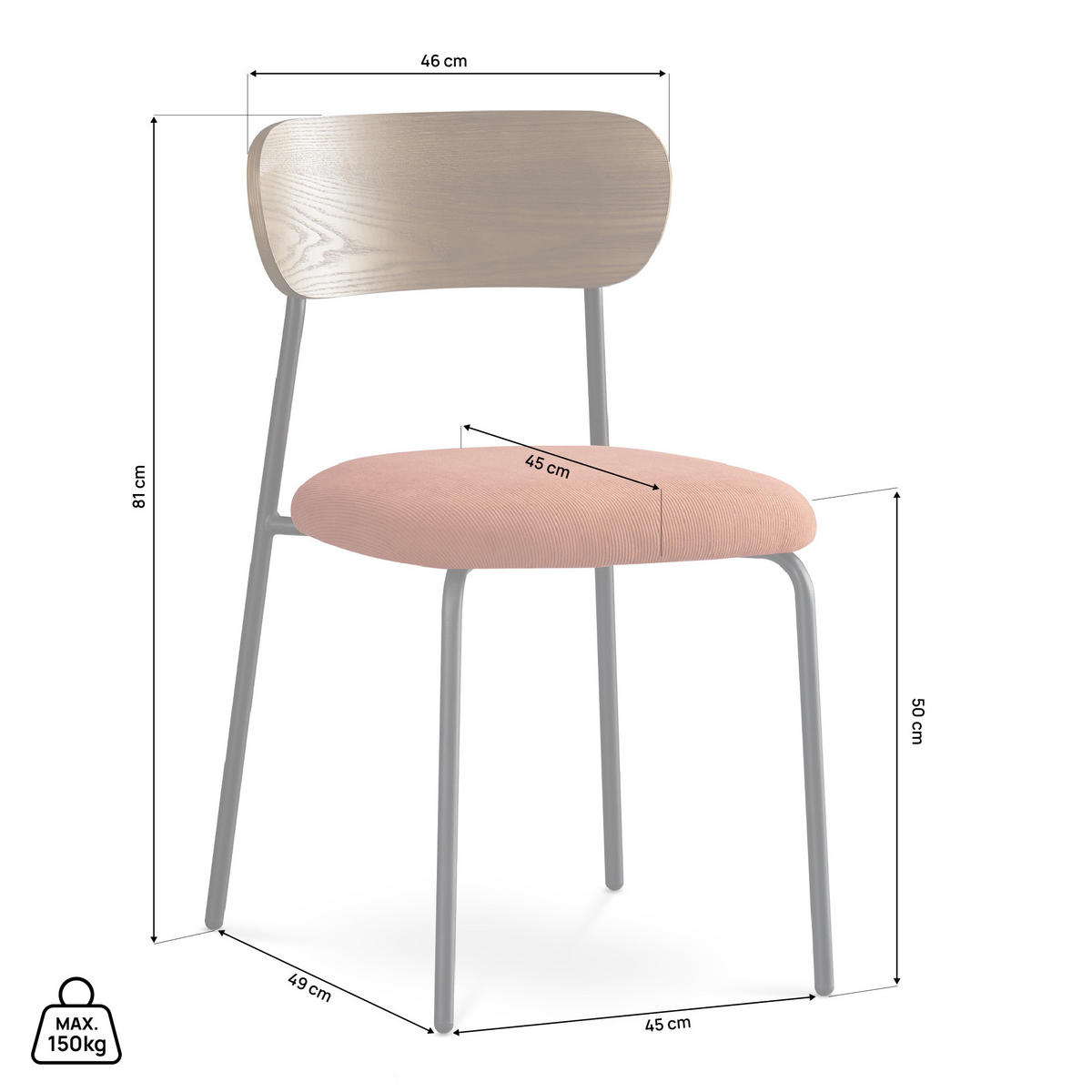 STÜHLE 4er-Set skandinavisch aus terrakottafarbenem Cord und Eschenfurnier mit schwarzen Metallbeinen - OLIVIA - Terracotta/Schwarz, Textil/Metall (46/81/50.5cm) - Sicaan