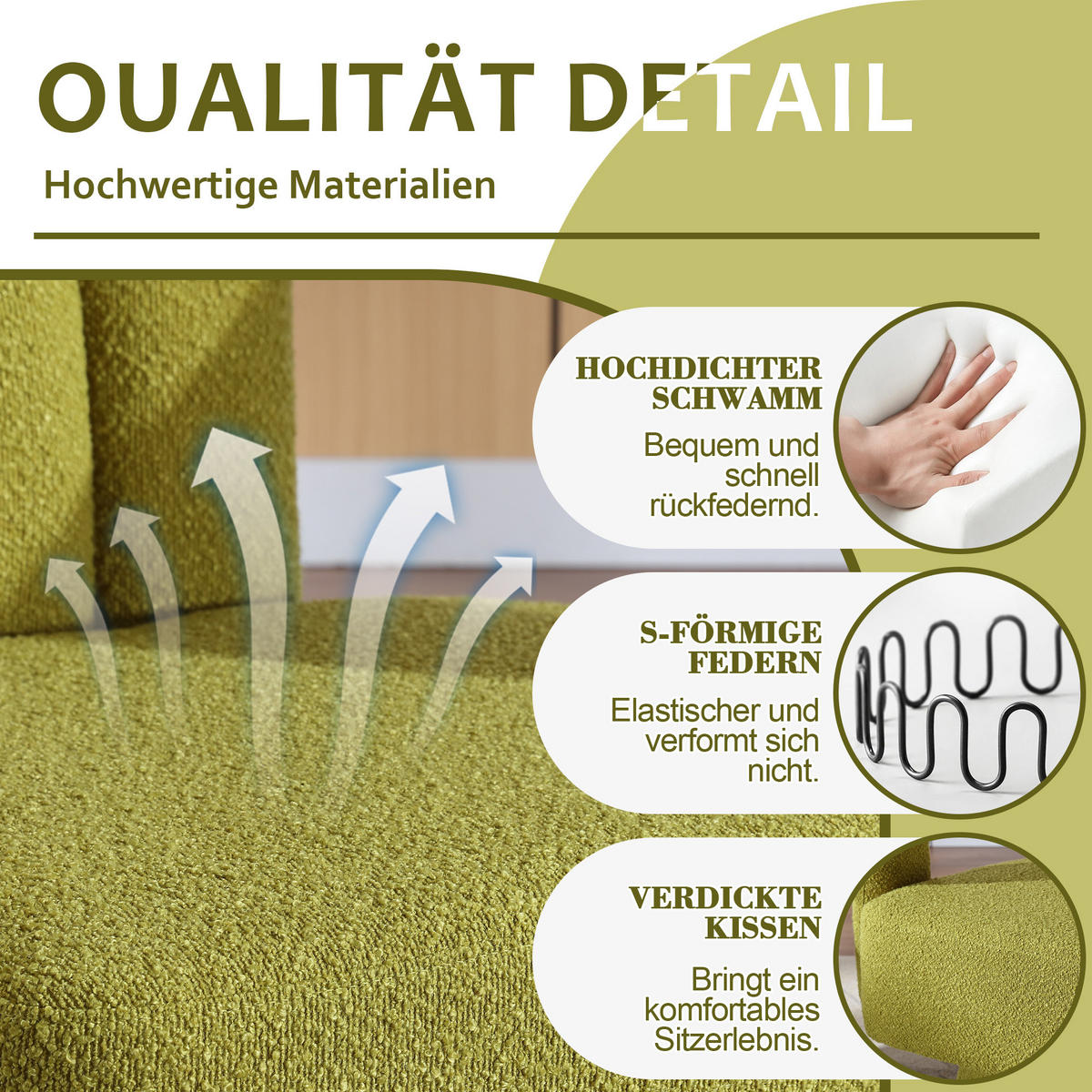 SESSEL Bouclé Olivgrün drehbar - Olivgrün, Holzwerkstoff/Textil (67/74/54cm) - WISHDOR