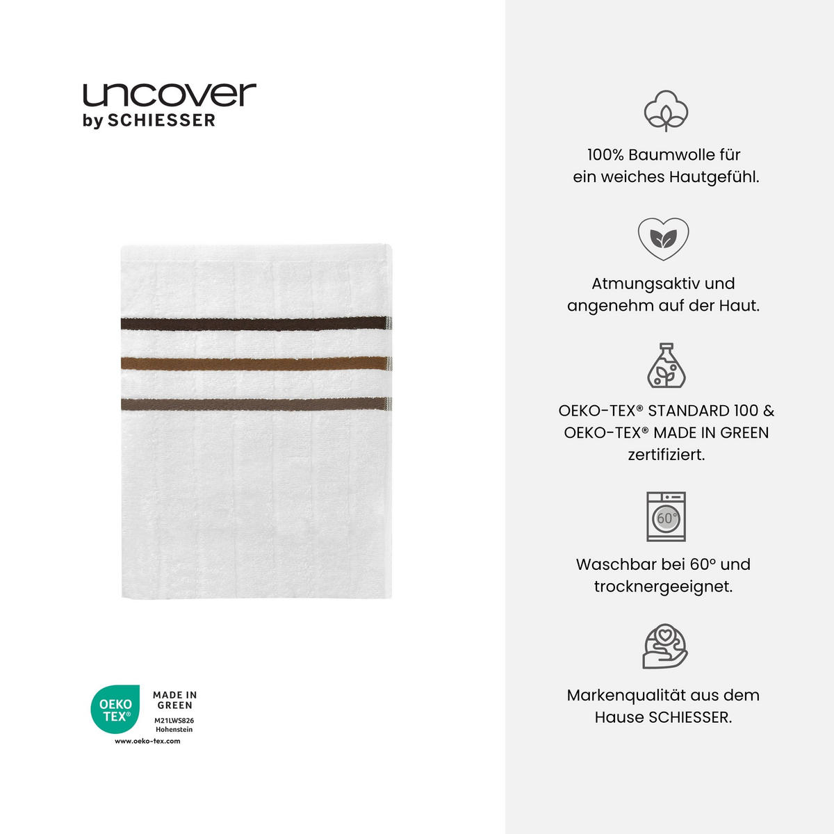 DUSCHTUCHSET Ohio - 2-teilig - 70 x 140 cm - Sand - Weiß, Textil (70/140cm) - Uncover by Schiesser