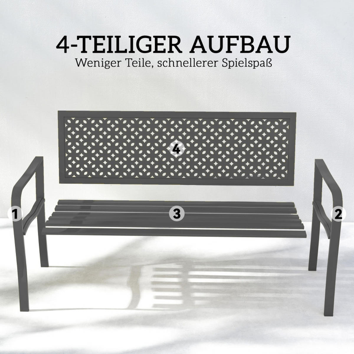 GARTENBANK 2 Sitzer Metall wetterfest 240 kg - Dunkelgrau, Metall (127/85/61cm) - LEBENLANG