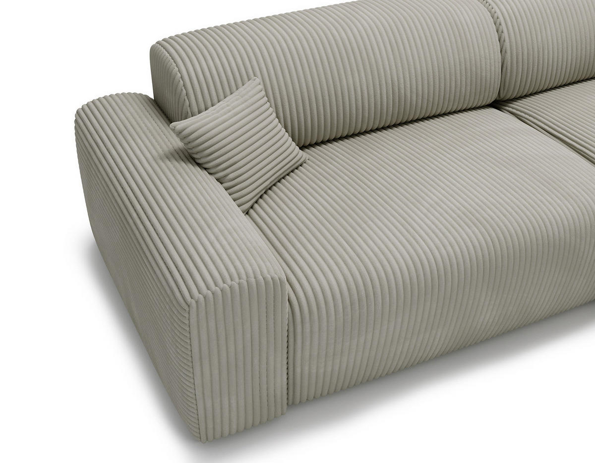 ECKSOFA mit Longchair - Cord - Silberfarben/Schwarz, Kunststoff/Textil (284/178cm) - home24