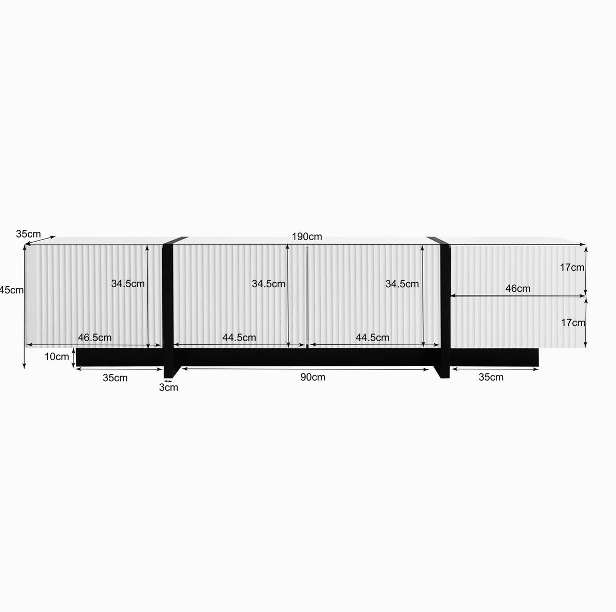 TV-LOWBOARD 190/35/45 cm mit 3 Türen und 2 Schubladen - Weiß, Holzwerkstoff (190/45/35cm) - BEAOK